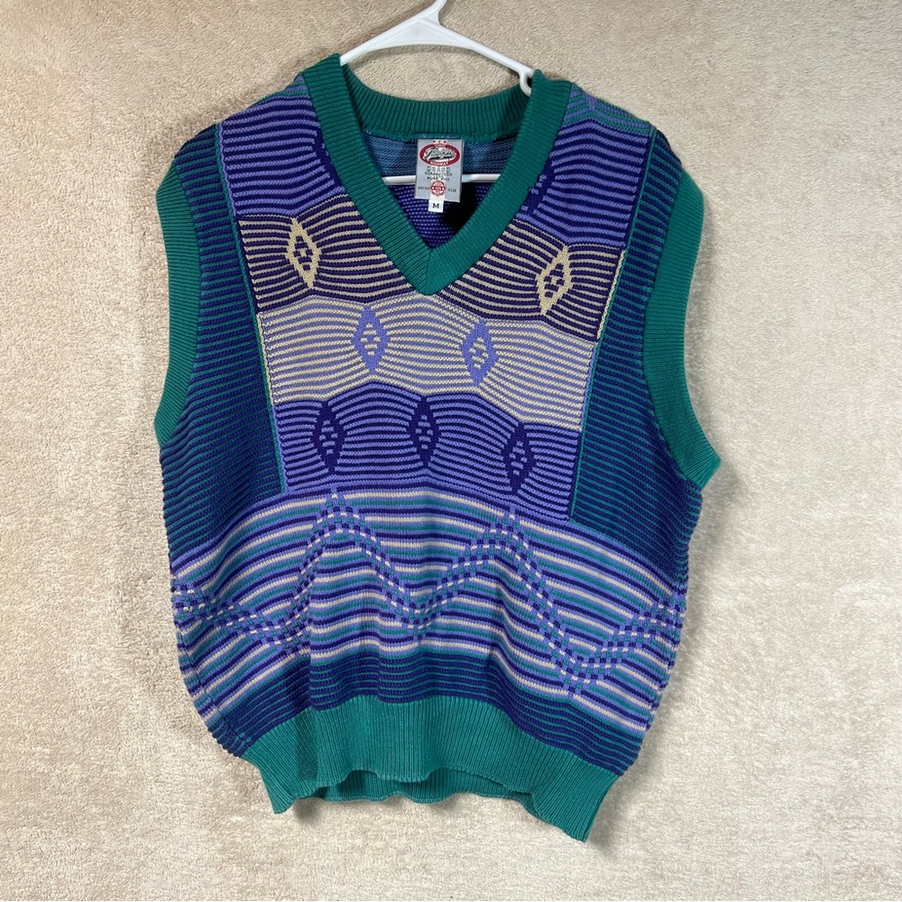 Vintage PCH Pacific Coast Highway Brand Acrylic Vest Mens Medium Teal Purple
